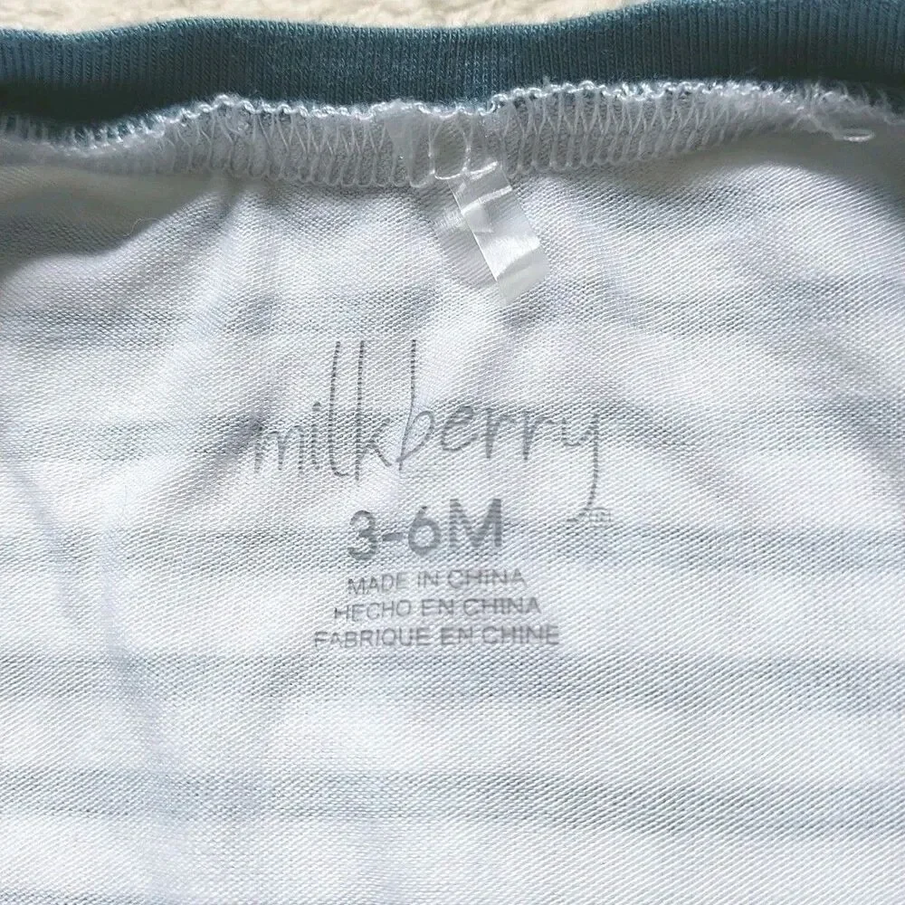 Milkberry One-piece Bodysuit Baby Boy 0-6M Dinosours Striped Bamboo Set Of 2